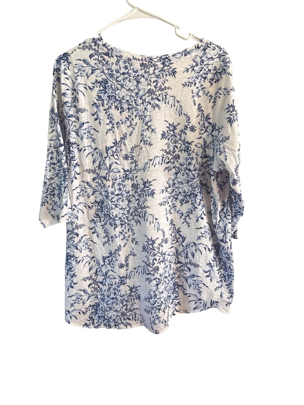 Laura Ashley White and Blue Floral V-Neck Long Sleeve Top - Picture 2 of 4
